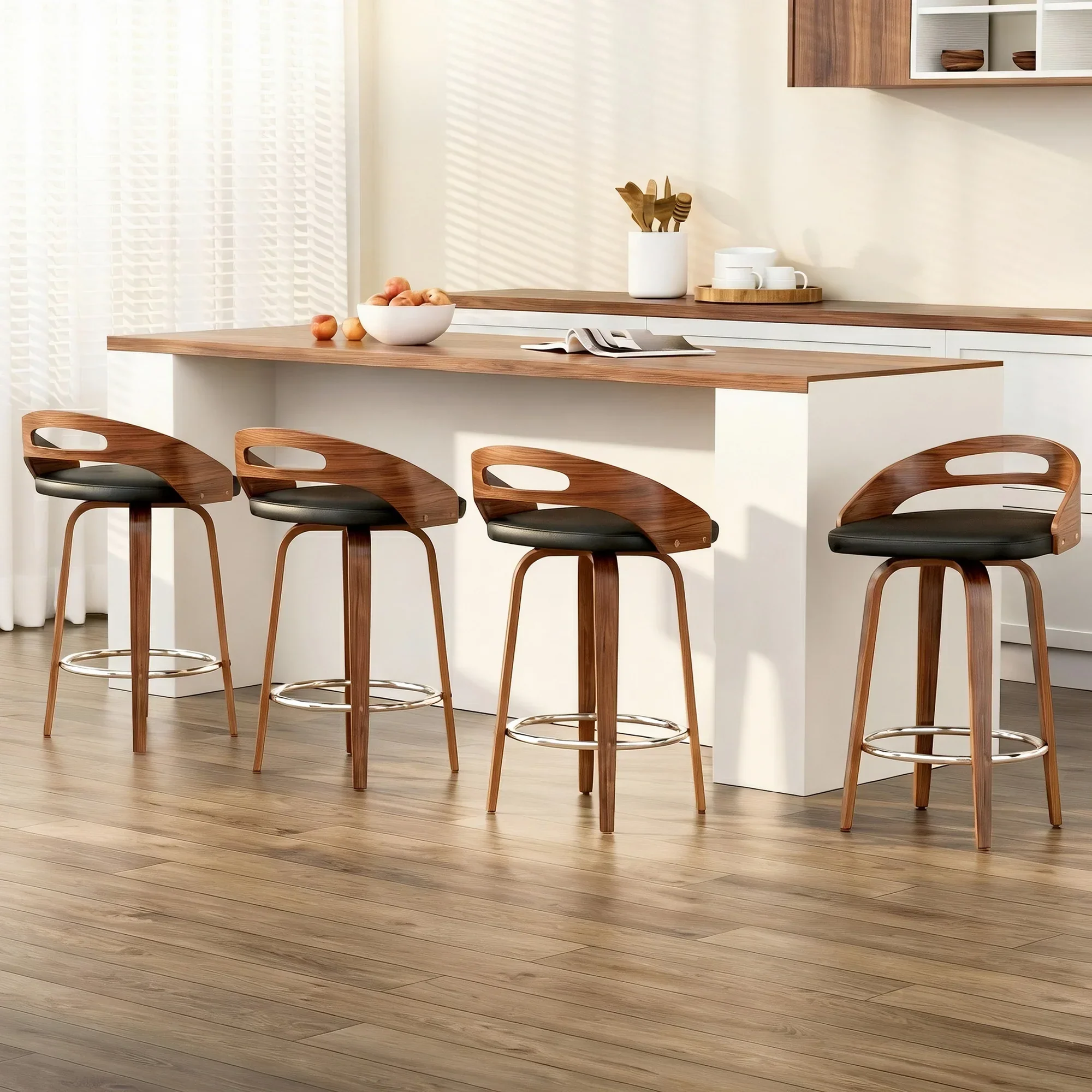 4x Bar Stools Swivel Dining Chairs Low Back Counter Seat PU Cushion - Image 7