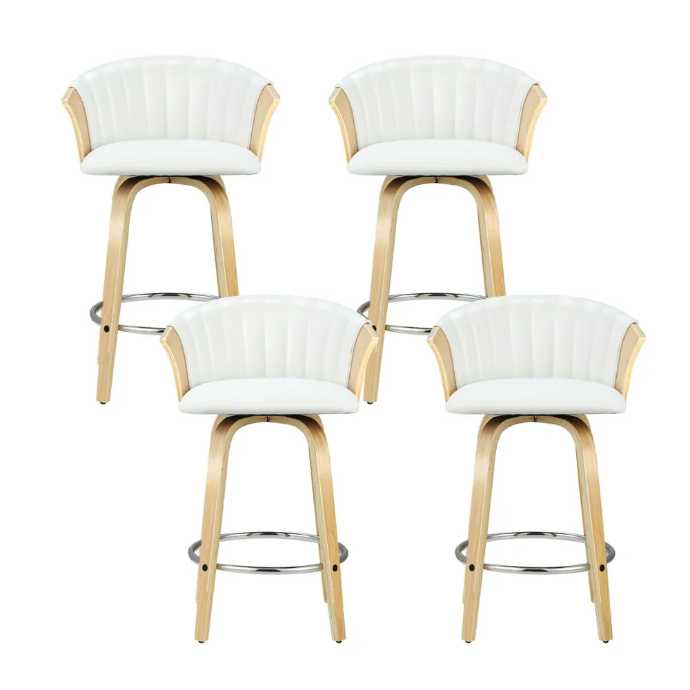 4x Bar Stools Swivel Leather Chairs Wooden - Image 3