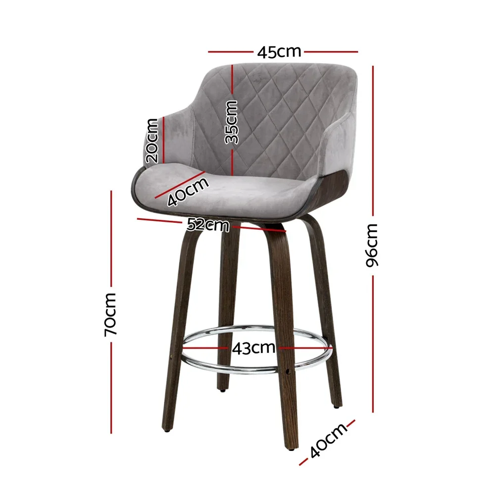 4x Bar Stools Swivel Velvet Padded Wooden - Image 2