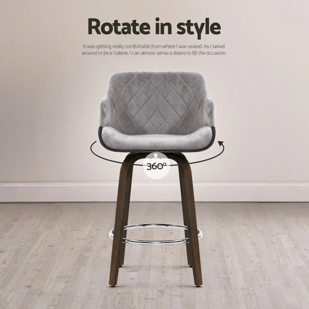 4x Bar Stools Swivel Velvet Padded Wooden - Image 4