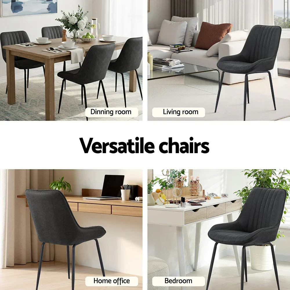 4x Dining Chairs Retro PU Leather Kitchen Lounge Cafe Accent Chair Black - Image 3