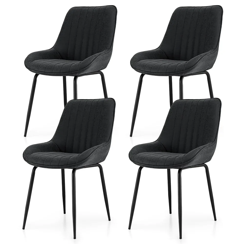 4x Dining Chairs Retro PU Leather Kitchen Lounge Cafe Accent Chair Black - Image 6