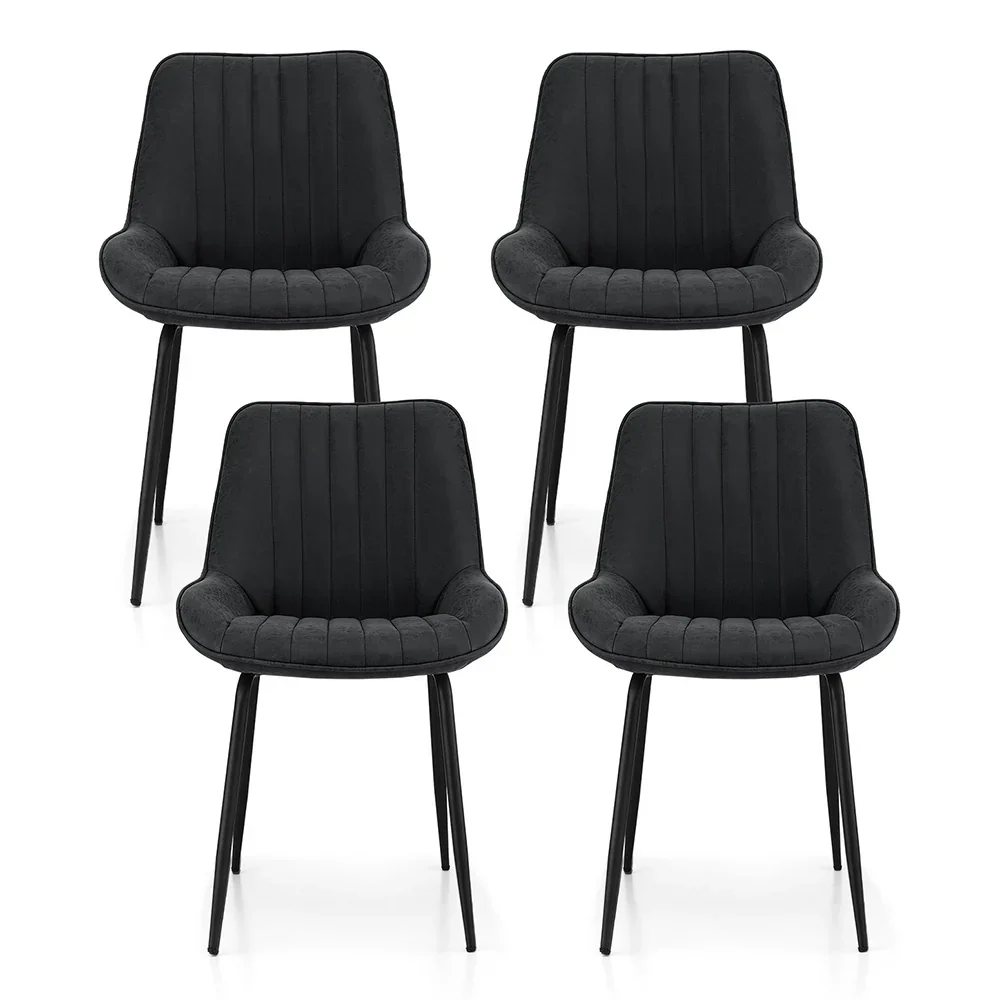 4x Dining Chairs Retro PU Leather Kitchen Lounge Cafe Accent Chair Black - Image 7