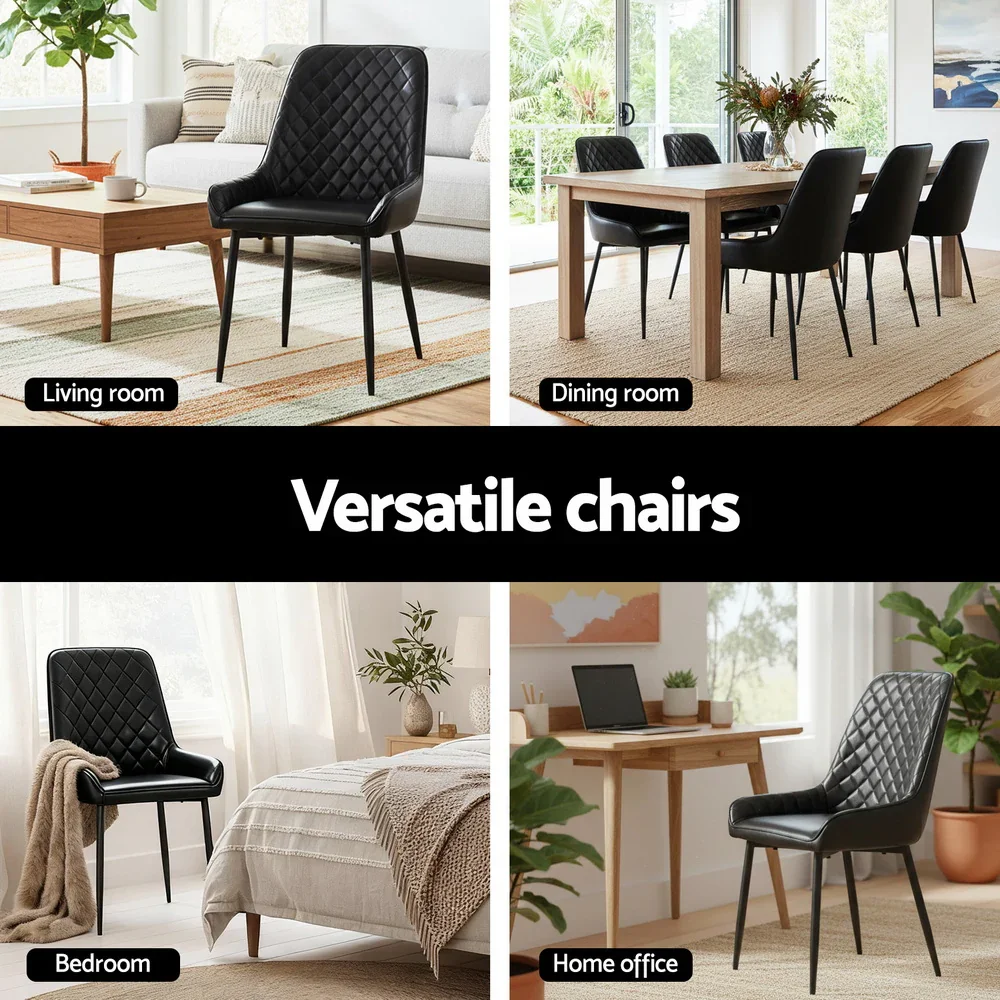 4x Dining Chairs Retro PU Leather Kitchen Lounge Cafe Accent Chair Black - Image 5
