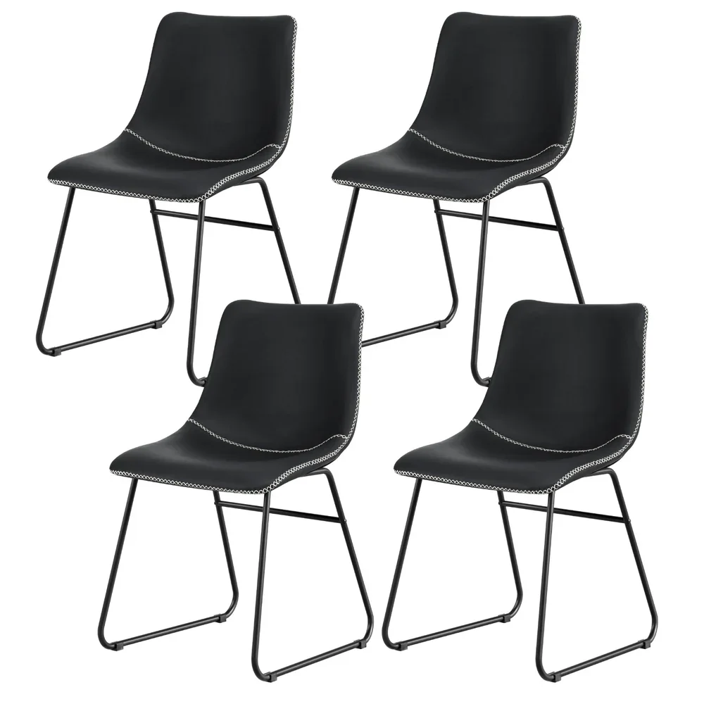 4x Dining Chairs Retro PU Leather Kitchen Lounge Cafe Accent Chair Black - Image 6