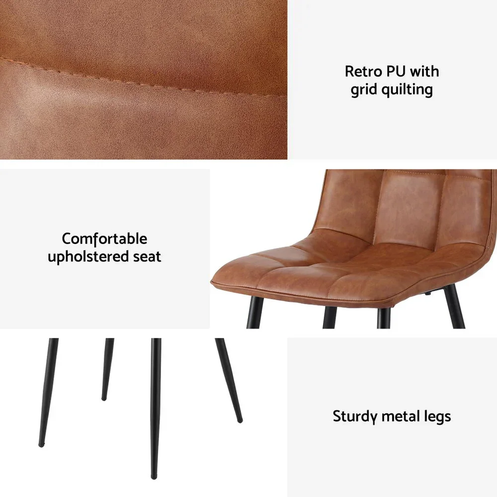 4x Dining Chairs Retro PU Leather Kitchen Lounge Cafe Accent Chair Brown - Image 4