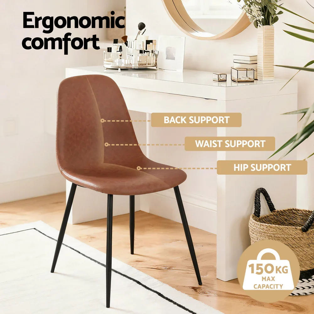 4x Dining Chairs Retro PU Leather Kitchen Lounge Cafe Accent Chair Brown - Image 4