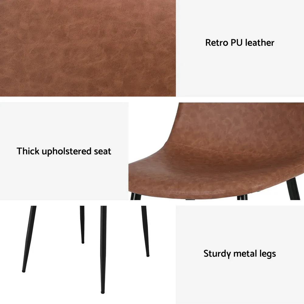 4x Dining Chairs Retro PU Leather Kitchen Lounge Cafe Accent Chair Brown - Image 6