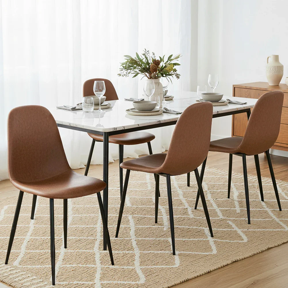 4x Dining Chairs Retro PU Leather Kitchen Lounge Cafe Accent Chair Brown - Image 7