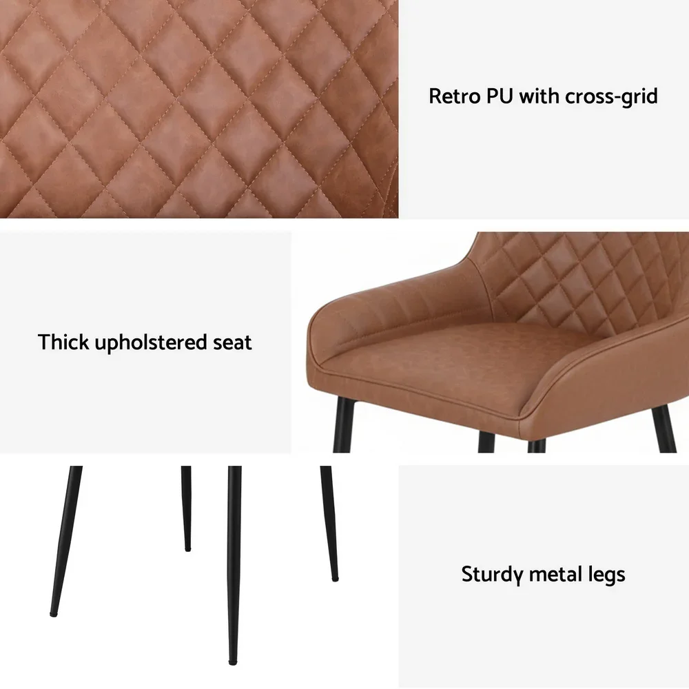 4x Dining Chairs Retro PU Leather Kitchen Lounge Cafe Accent Chair Brown - Image 6