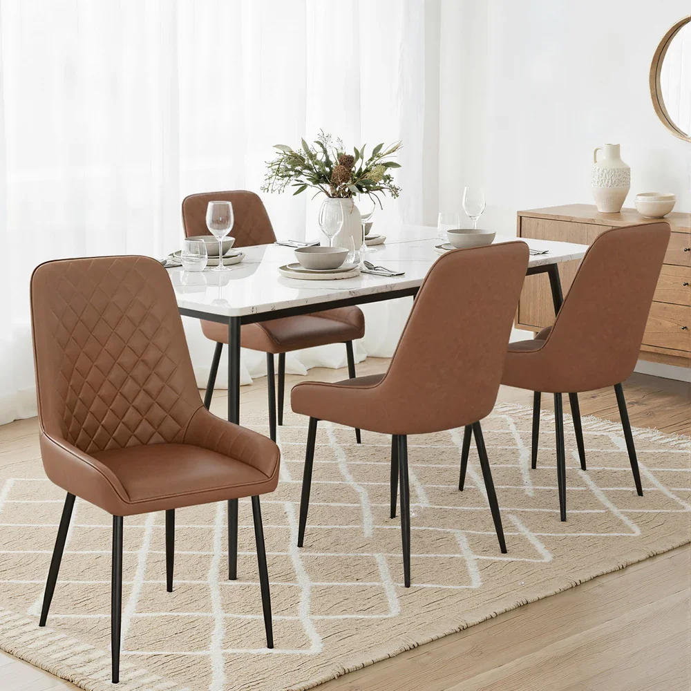 4x Dining Chairs Retro PU Leather Kitchen Lounge Cafe Accent Chair Brown - Image 7