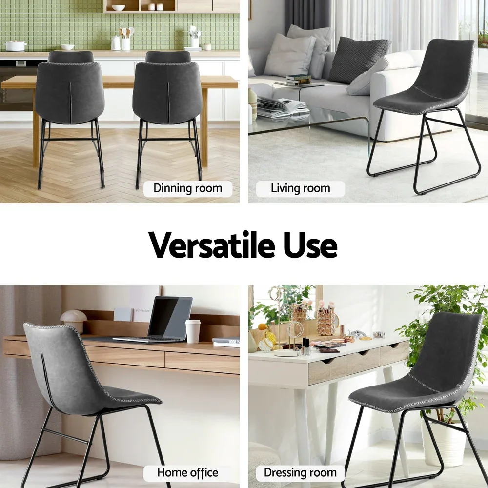 4x Dining Chairs Retro PU Leather Kitchen Lounge Cafe Accent Chair Grey - Image 3