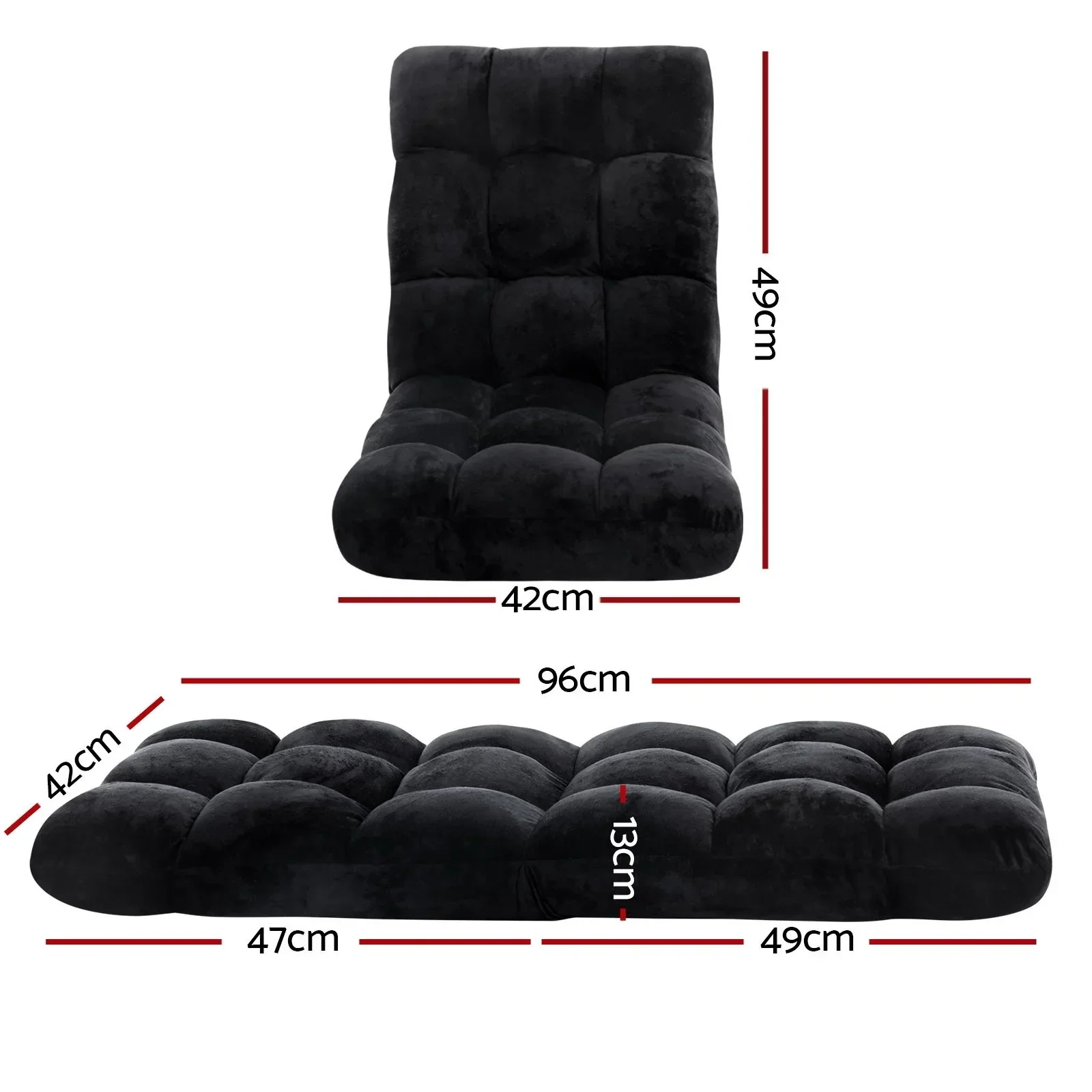 4X Lounge Sofa Bed Flannel Fabric Black - Image 2