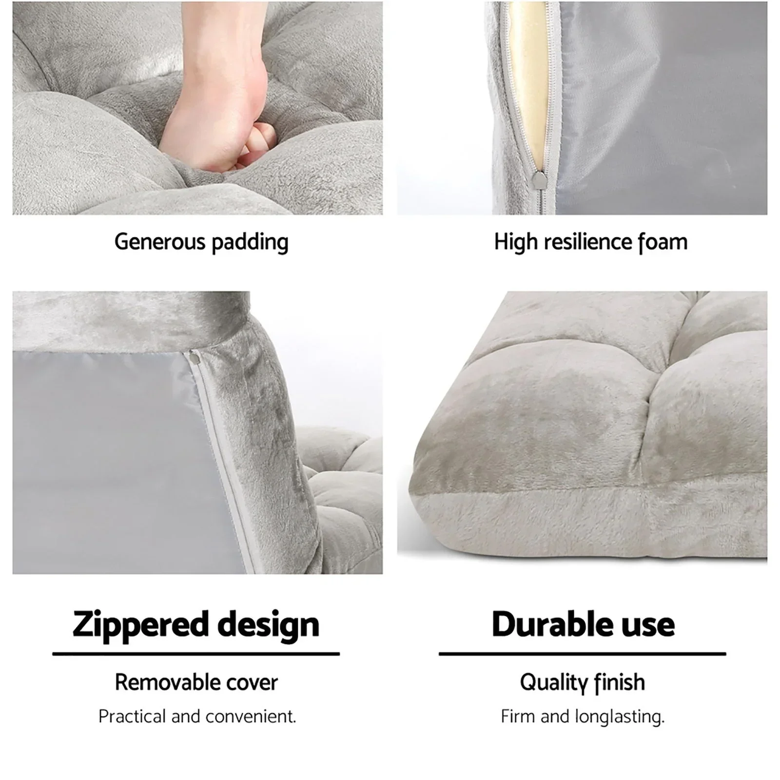 4X Lounge Sofa Bed Flannel Fabric Grey - Image 6