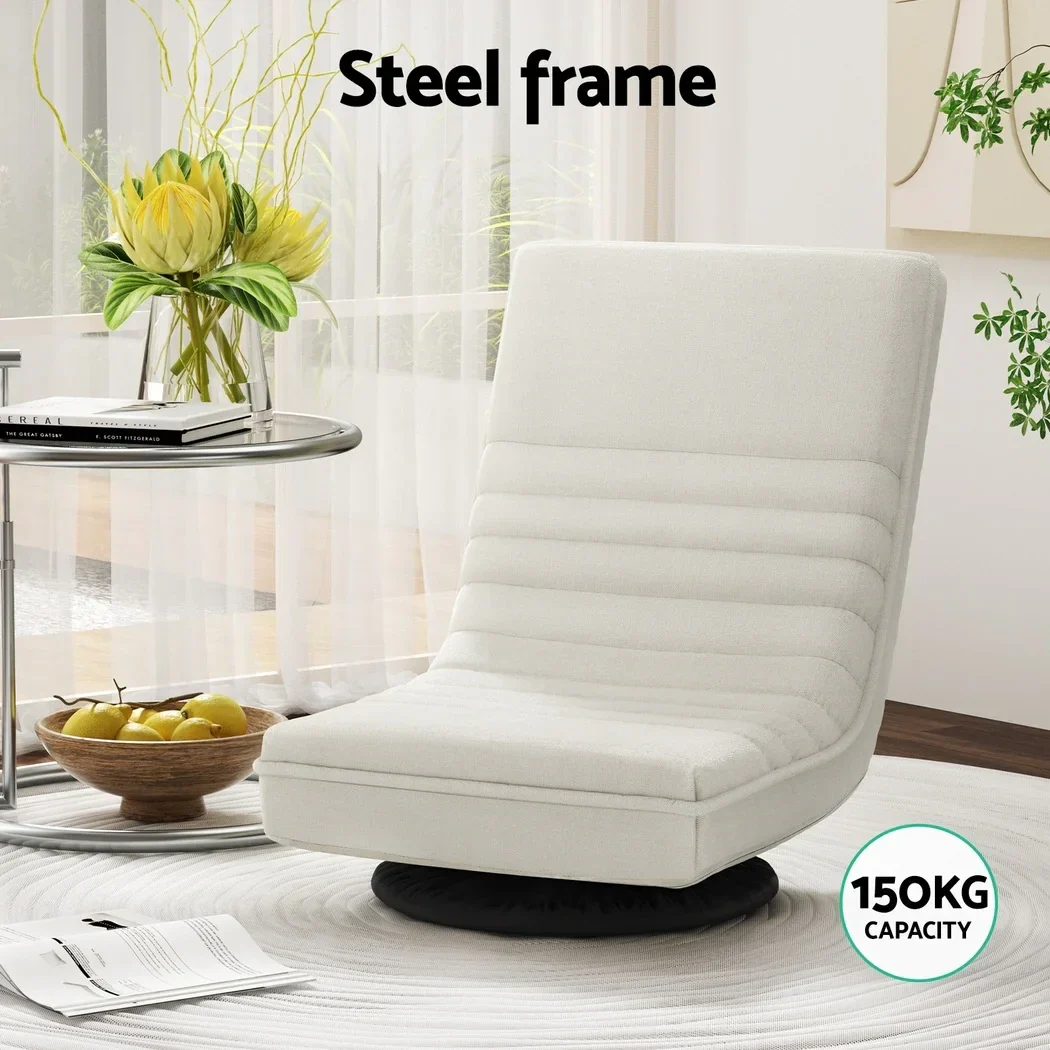 4XFloor Chair Lounge Sofa Swivel Foldable Linen White - Image 4