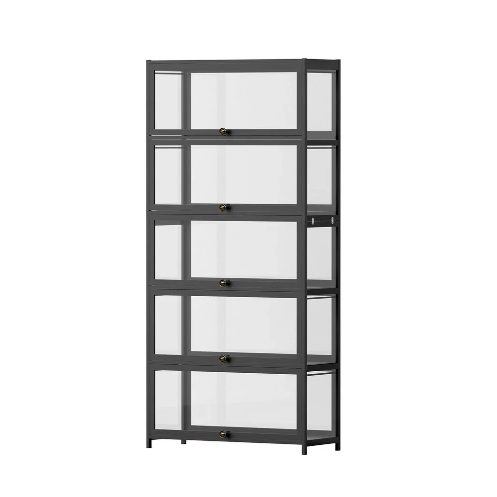 5-Tier Display Cabinet Storage Bookshelf Clear Shelf Black - Image 5