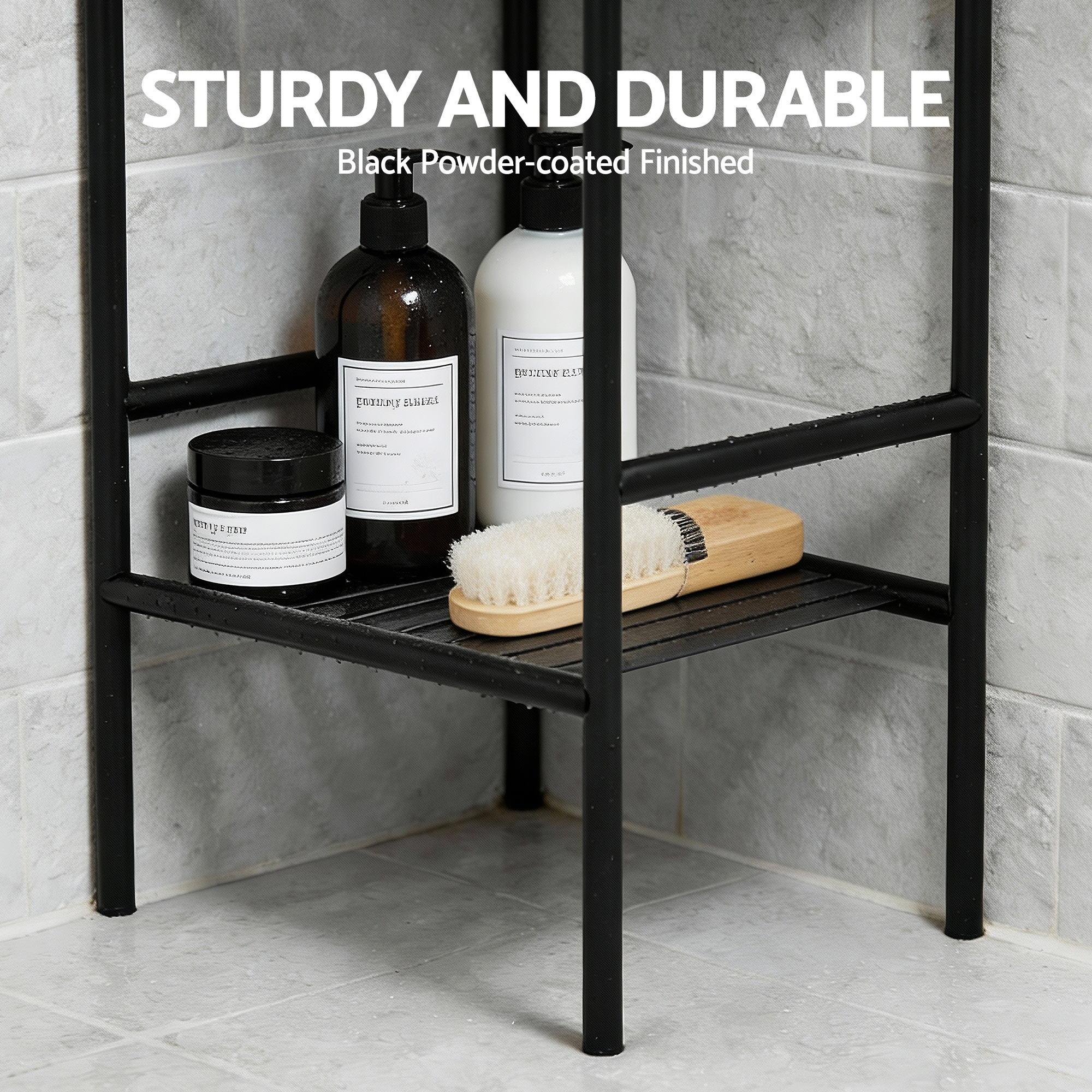 5 Tier Floor Standing Corner Shower Caddy Bathroom Organizer Black - Image 10