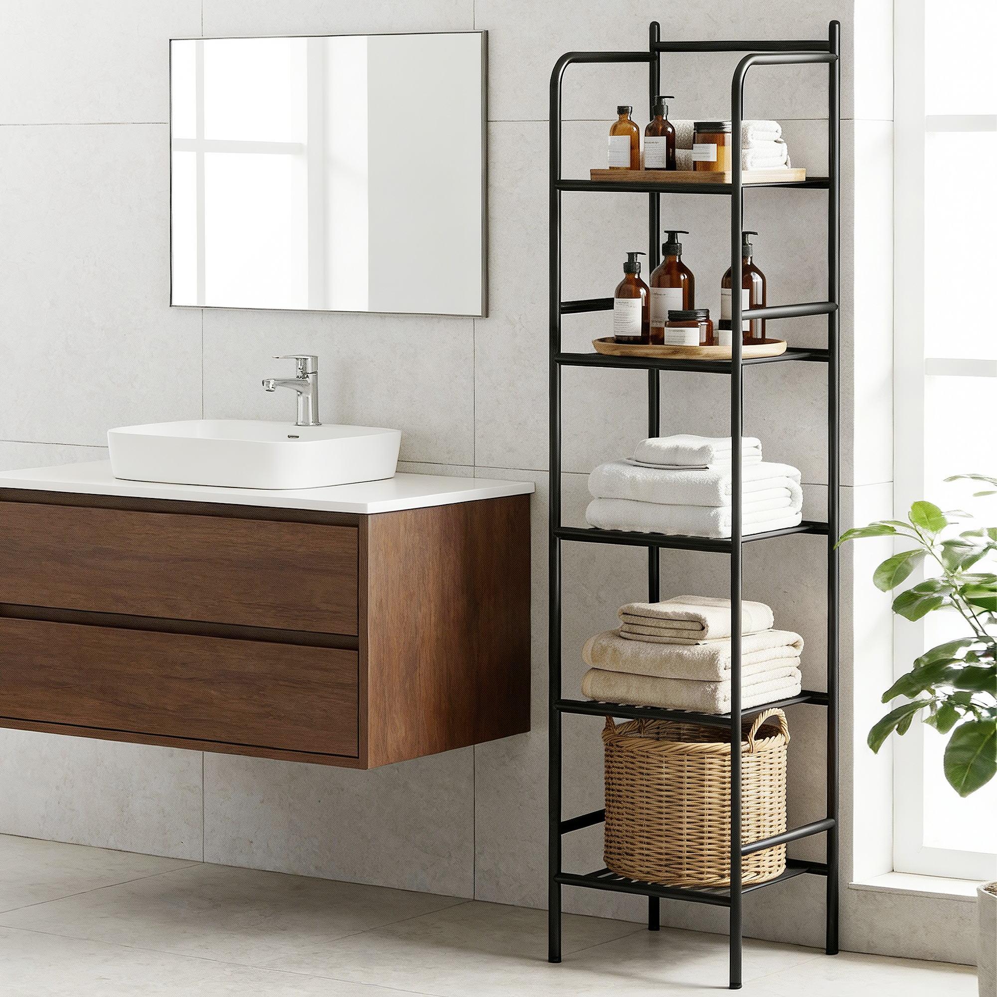 5 Tier Floor Standing Corner Shower Caddy Bathroom Organizer Black - Image 11