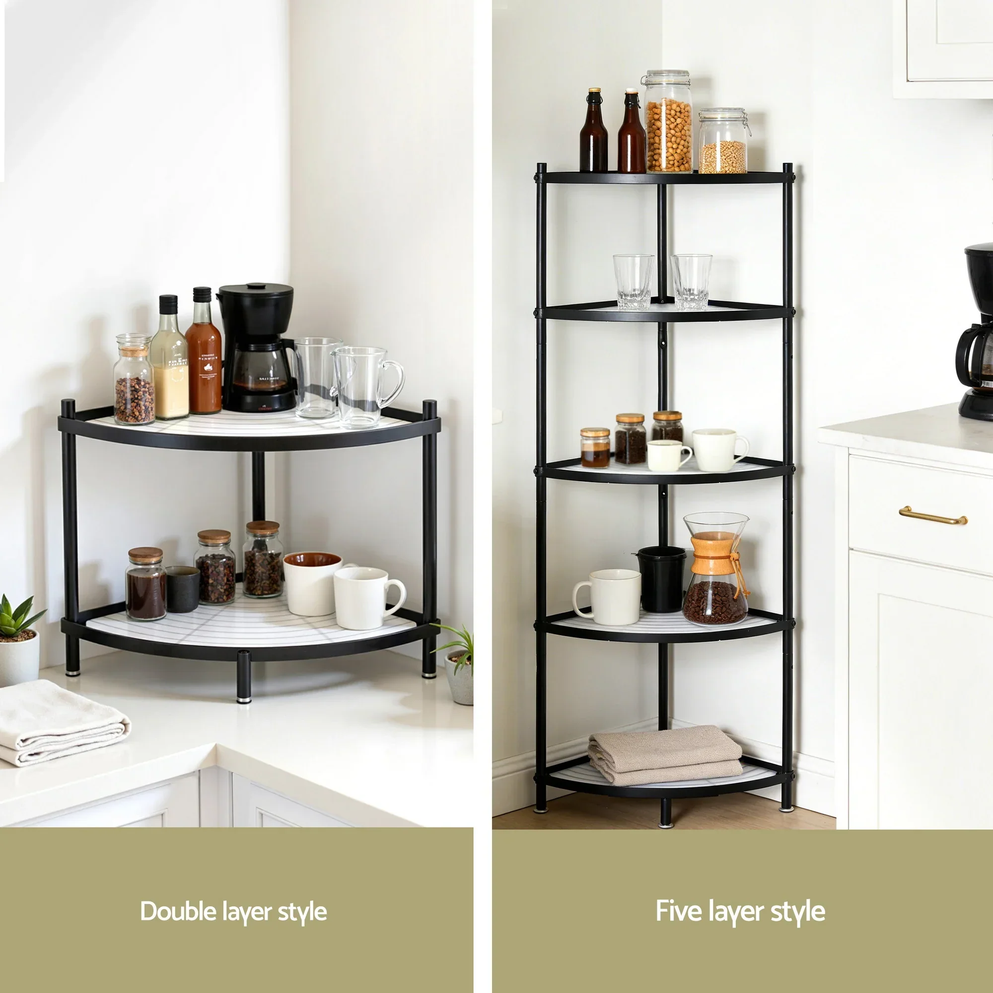 5-Tier Kitchen Corner Shelf Rack Stand Microwave Metal Storage Shelves - Image 7