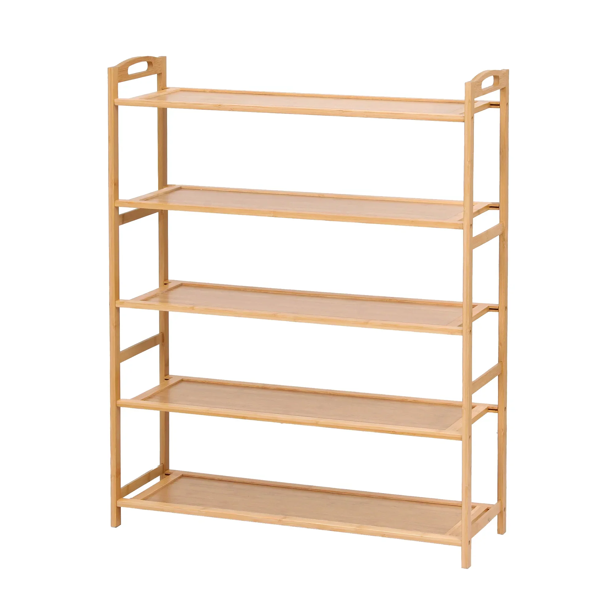 5 Tier Shoe Rack Bamboo Storage Organiser Pine - Image 9