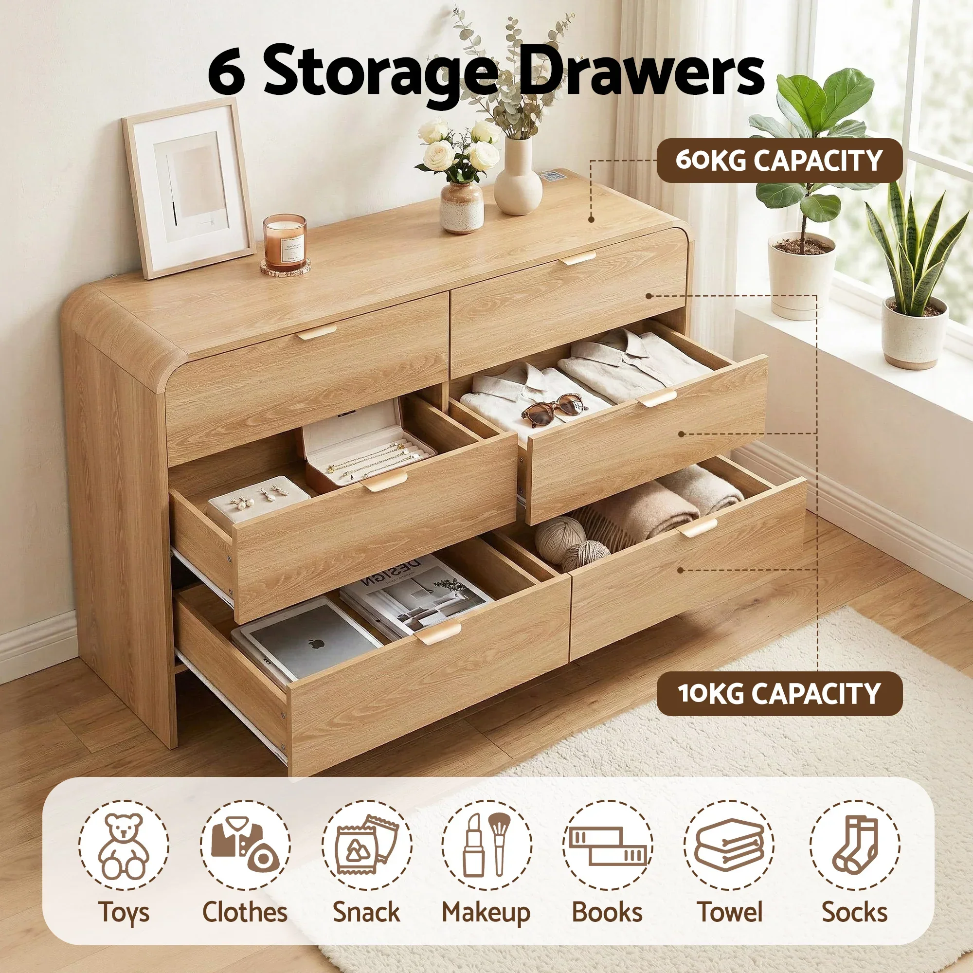 6 Chest of Drawers Dresser Cabinet Pine - Image 6