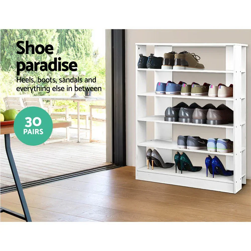 Shoe Rack Cabinet 30 Pairs 6-Tier Shelf White - Image 6
