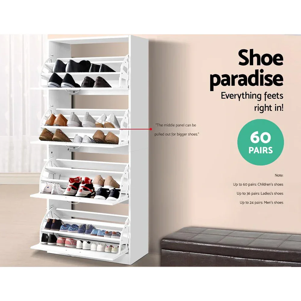 Shoe Rack Cabinet 60 Pairs 4 Doors - White - Image 6