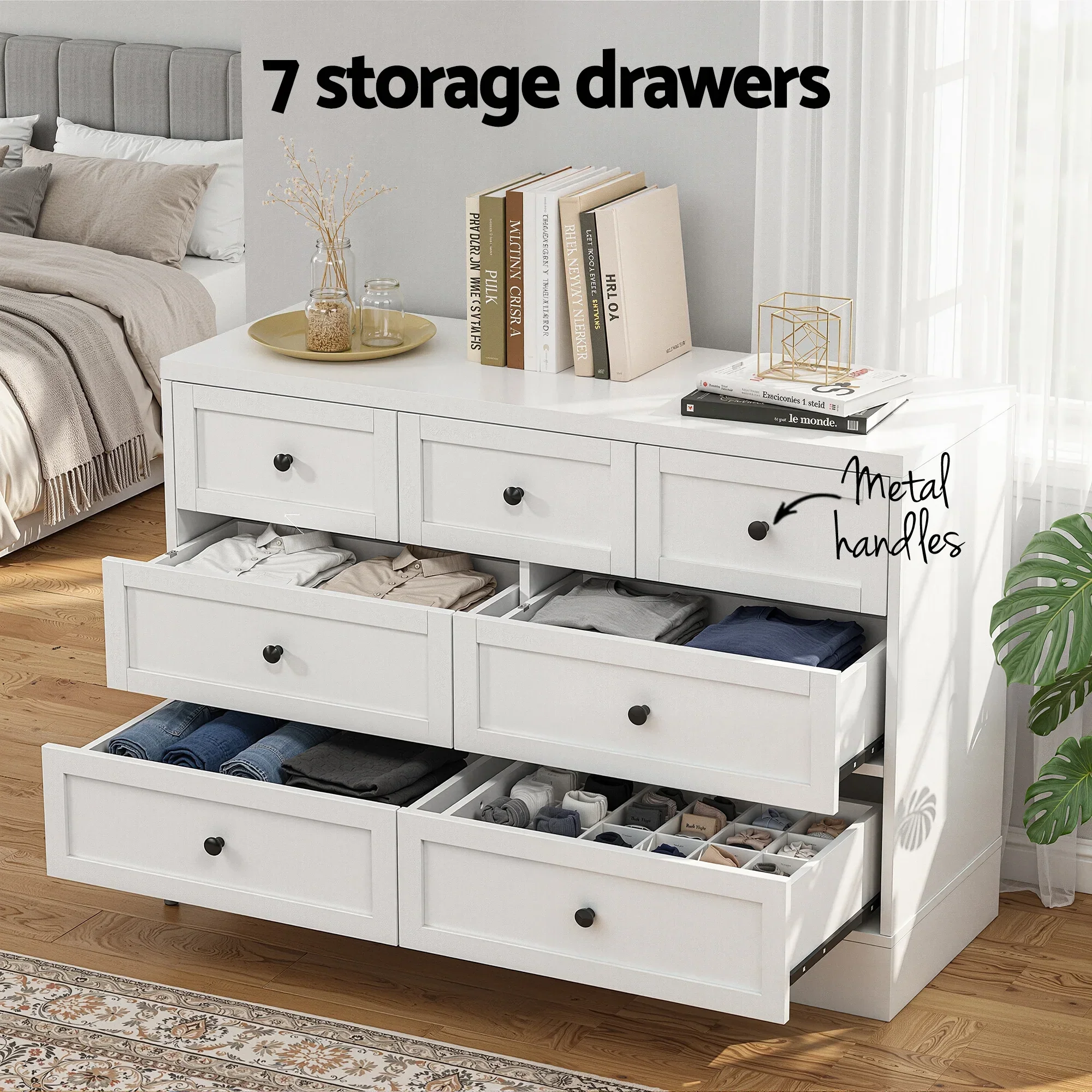 7 Chest of Drawers Dresser Table White - Image 2