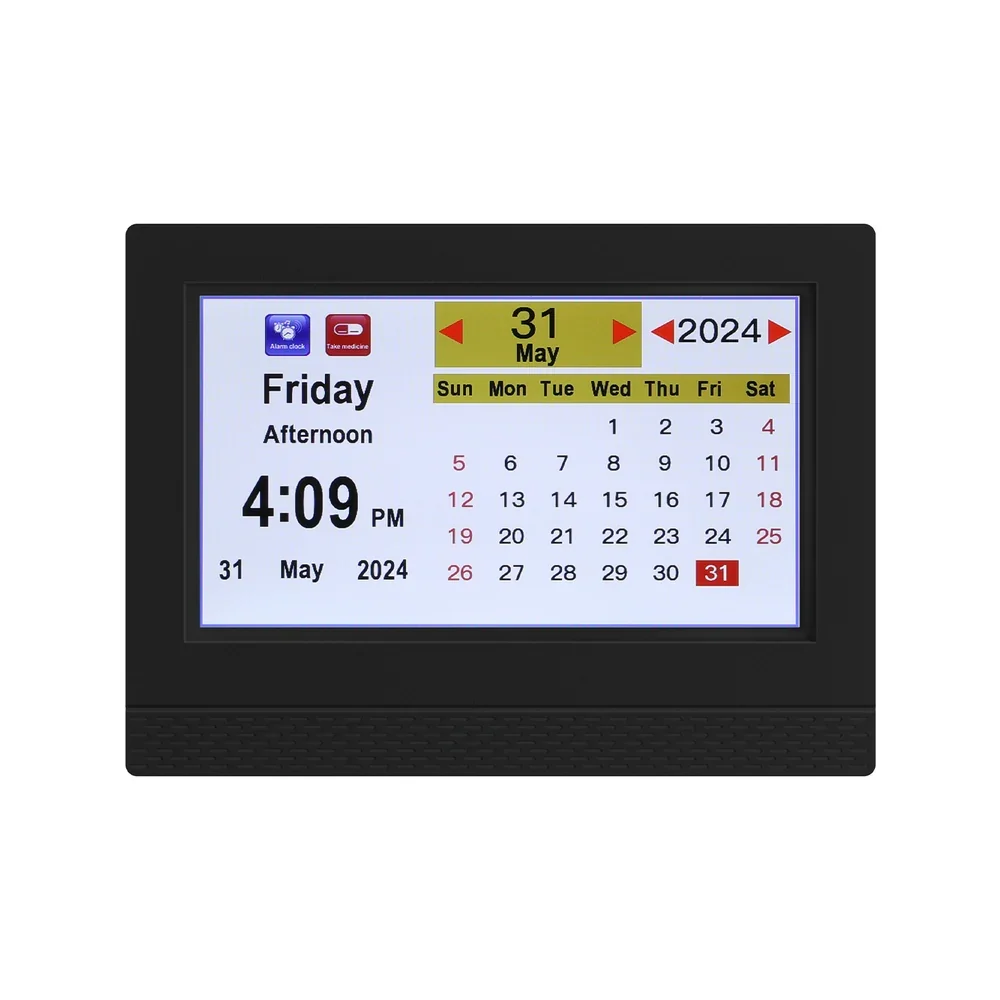 7" Digital Day Clock Calendar Alarm Black - Image 3