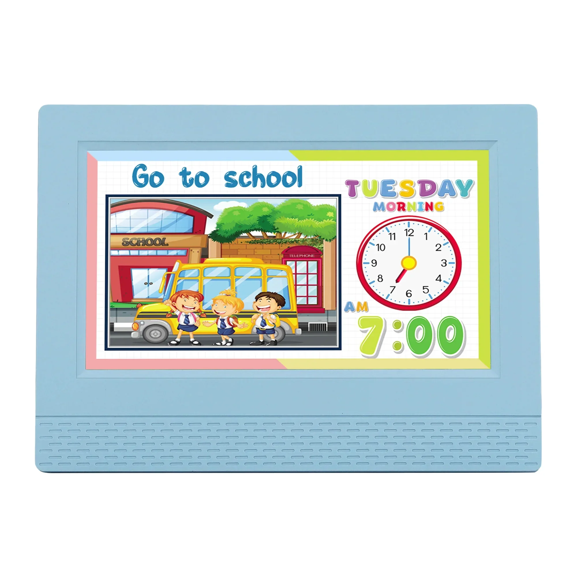 7" Digital Day Clock Calendar Alarm LCD Children Sleep Trainer Clocks Blue - Image 4