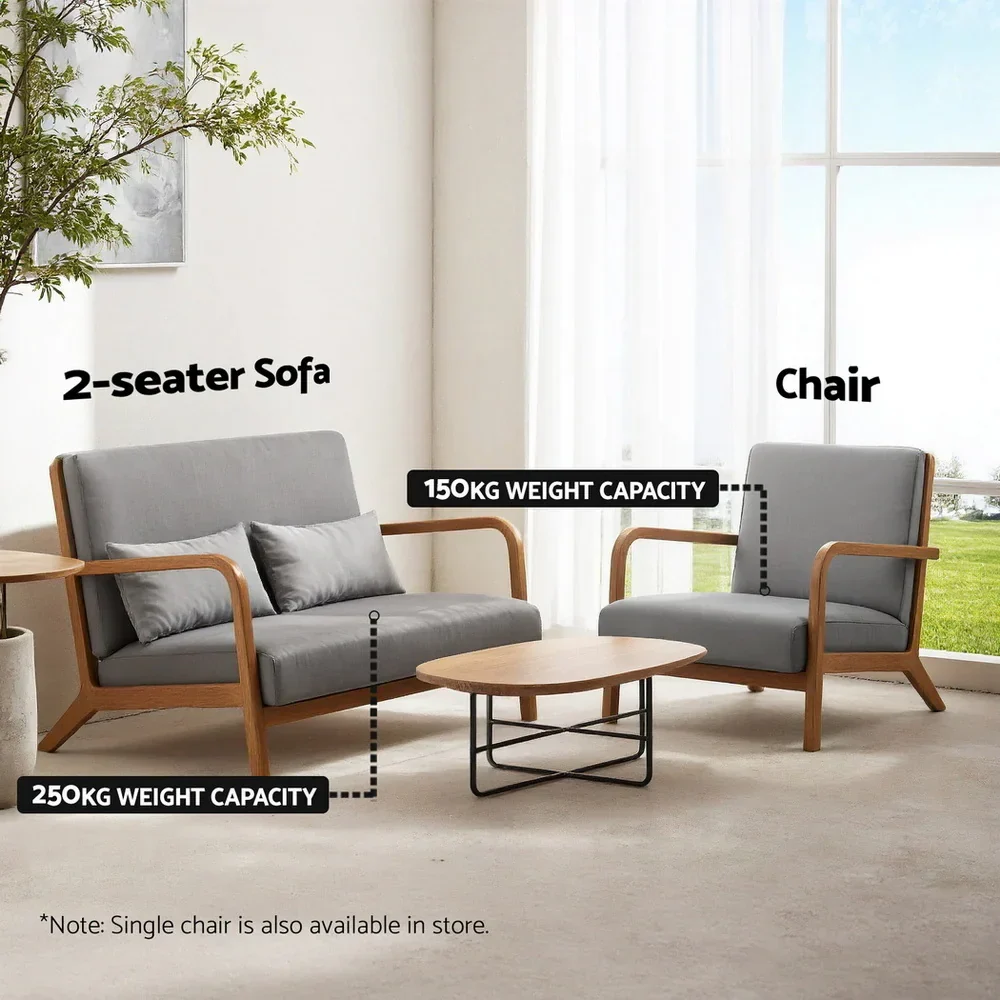 Armchair 2-seater Loveseat Fabric Grey - Image 6