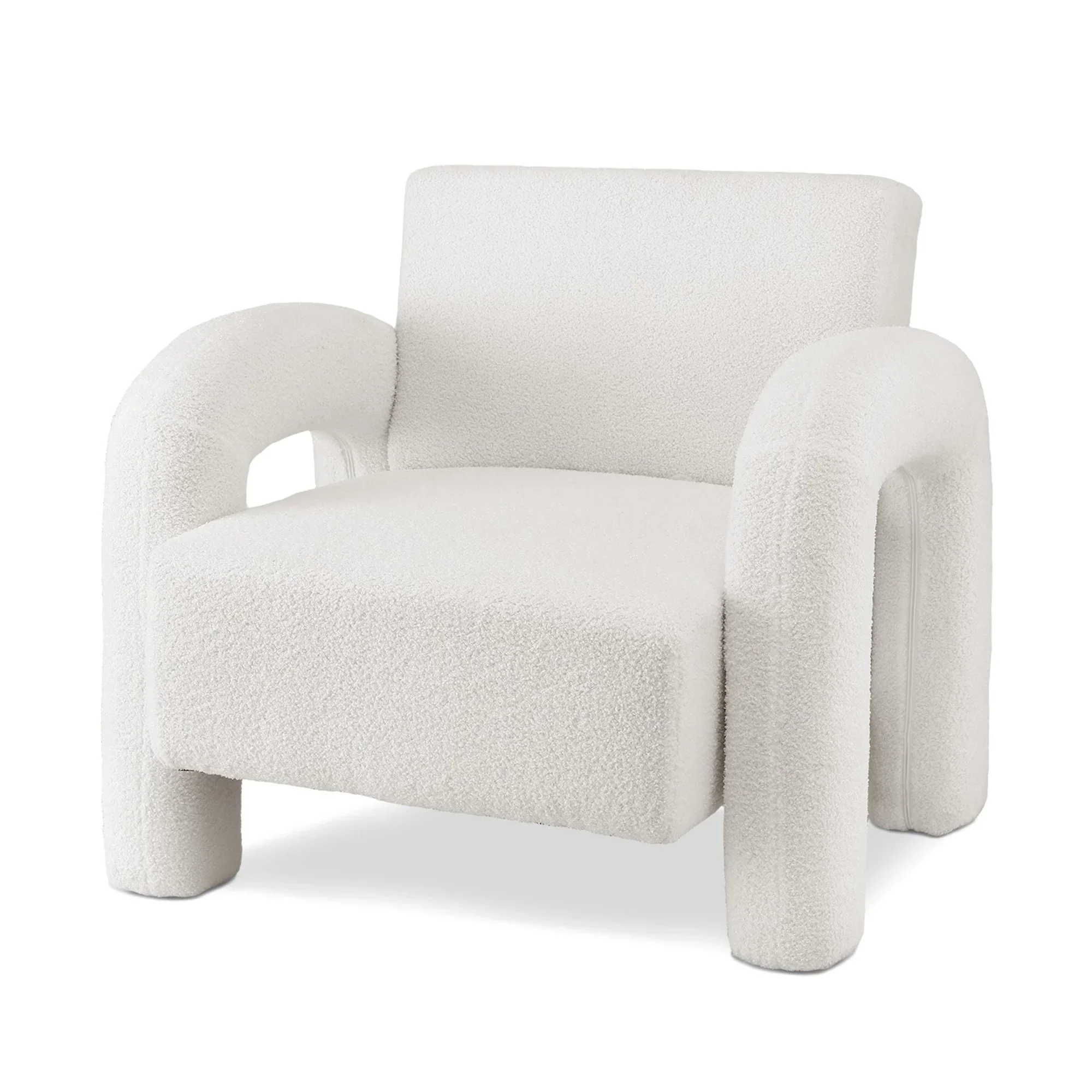 Armchair Accent Chair Lounge Sofa Couch Curved Seat Boucle White - Image 2