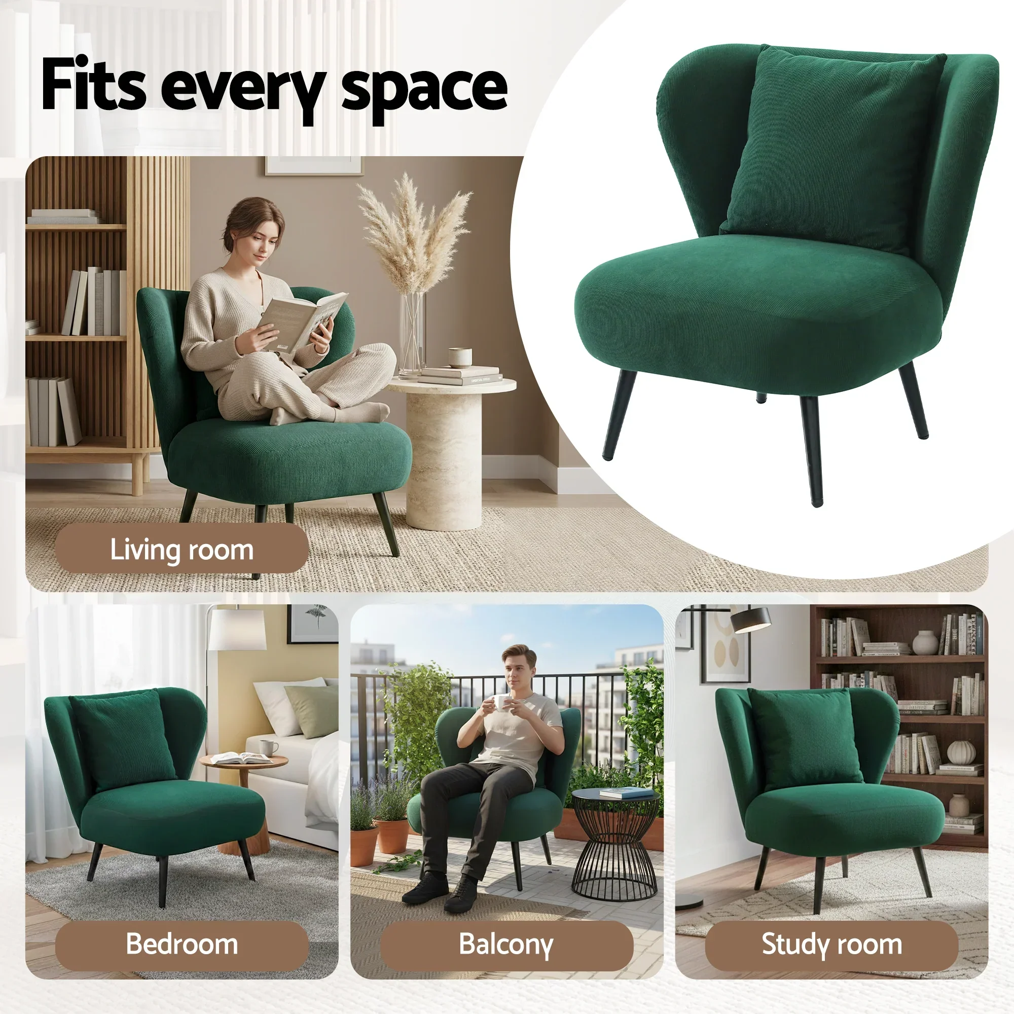 Armchair Accent Chair Lounge Tub Sofa Couch Corduroy Velvet Green - Image 4