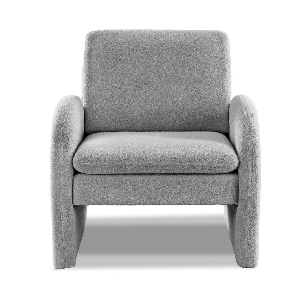 Armchair Accent Chair Lounge Tub Sofa Couch Curved Arm Seat Boucle Grey - Image 4