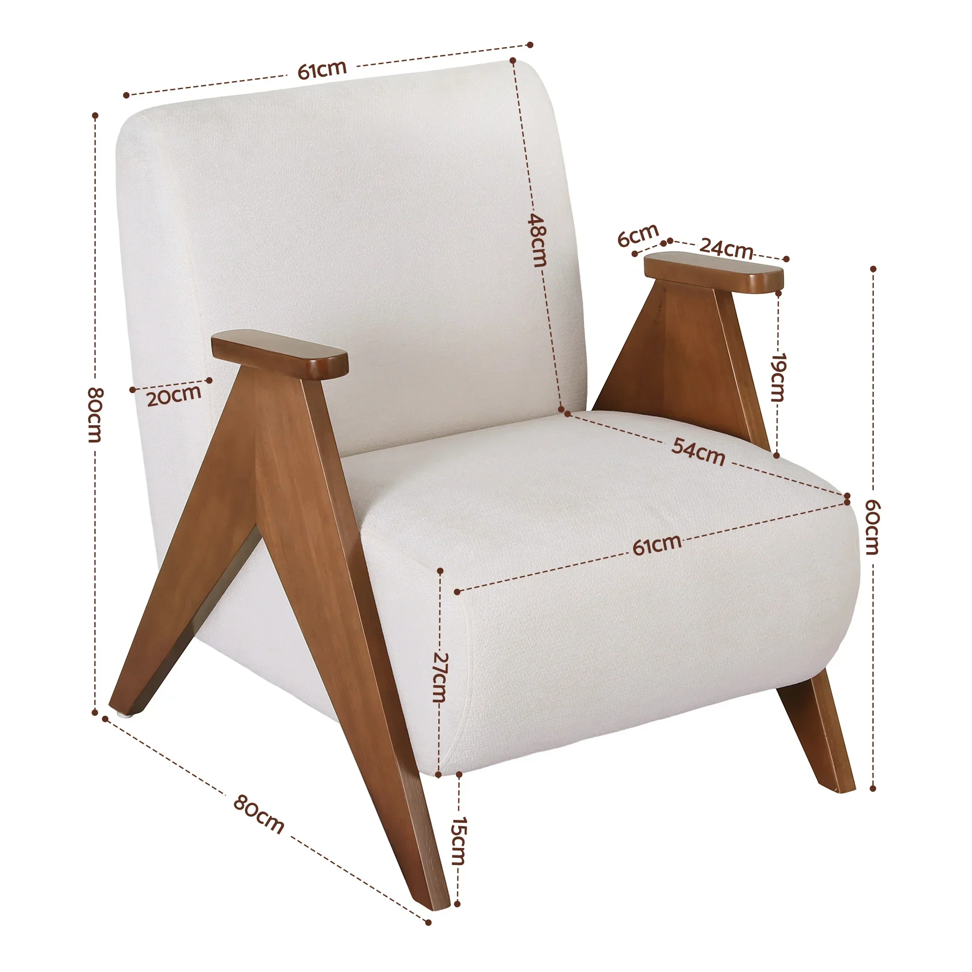 Armchair Accent Chair Sturdy Upholstered Solid Wood Chenille Fabric White - Image 2