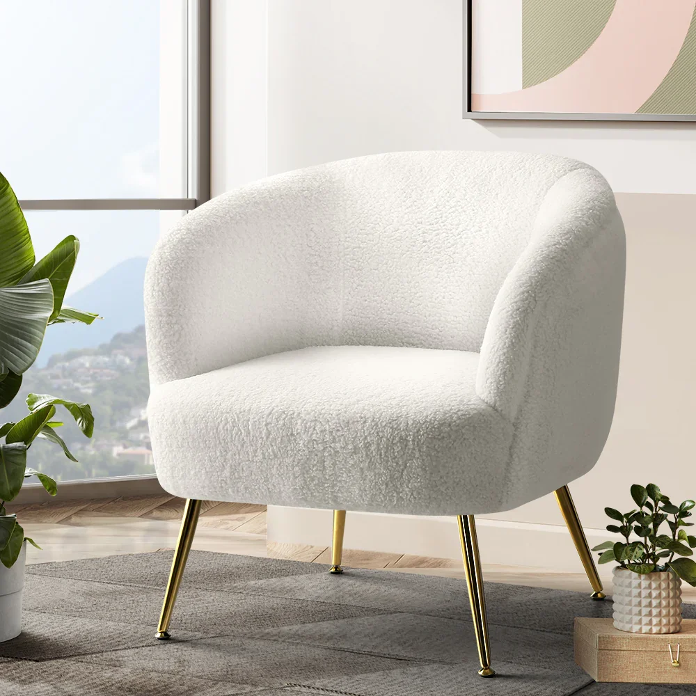 Armchair Lounge Chair Accent Chairs Armchairs Sherpa Boucle Sofa White - Image 2