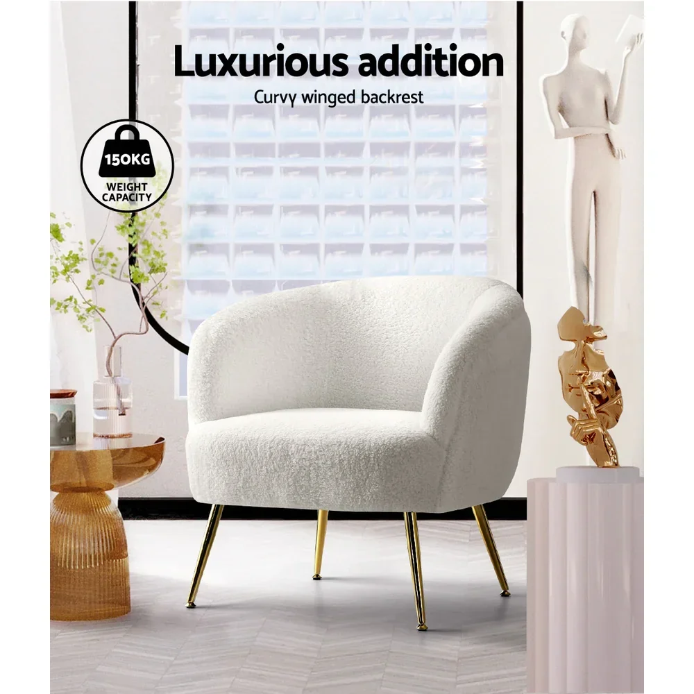 Armchair Lounge Chair Accent Chairs Armchairs Sherpa Boucle Sofa White - Image 3