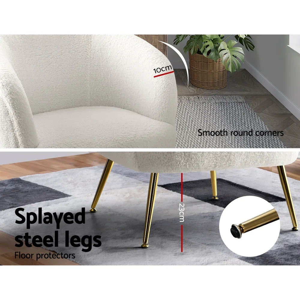 Armchair Lounge Chair Accent Chairs Armchairs Sherpa Boucle Sofa White - Image 5