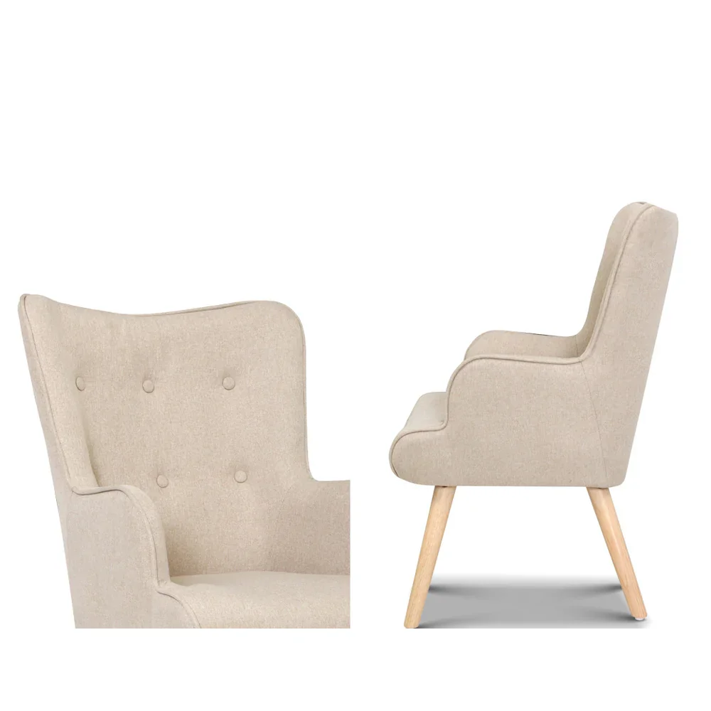 Armchair Set with Ottoman Beige Lansar - Image 3