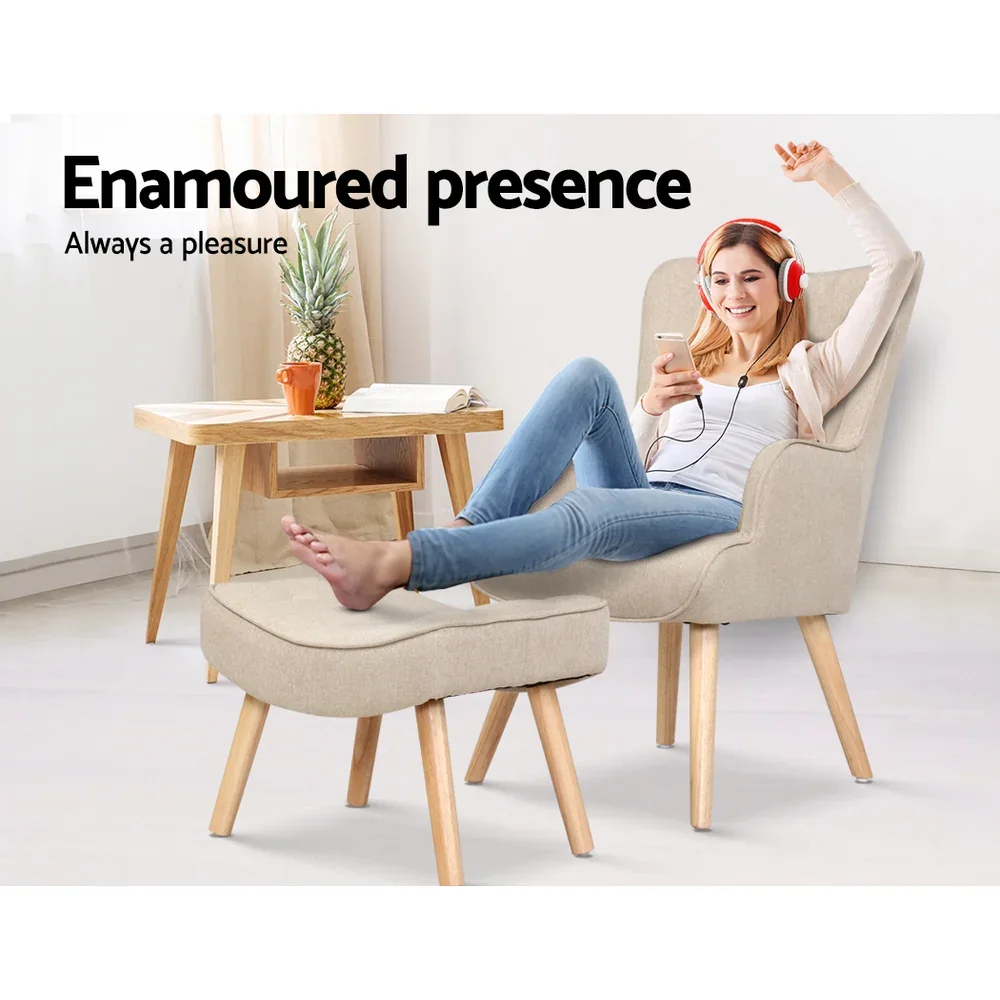 Armchair Set with Ottoman Beige Lansar - Image 4