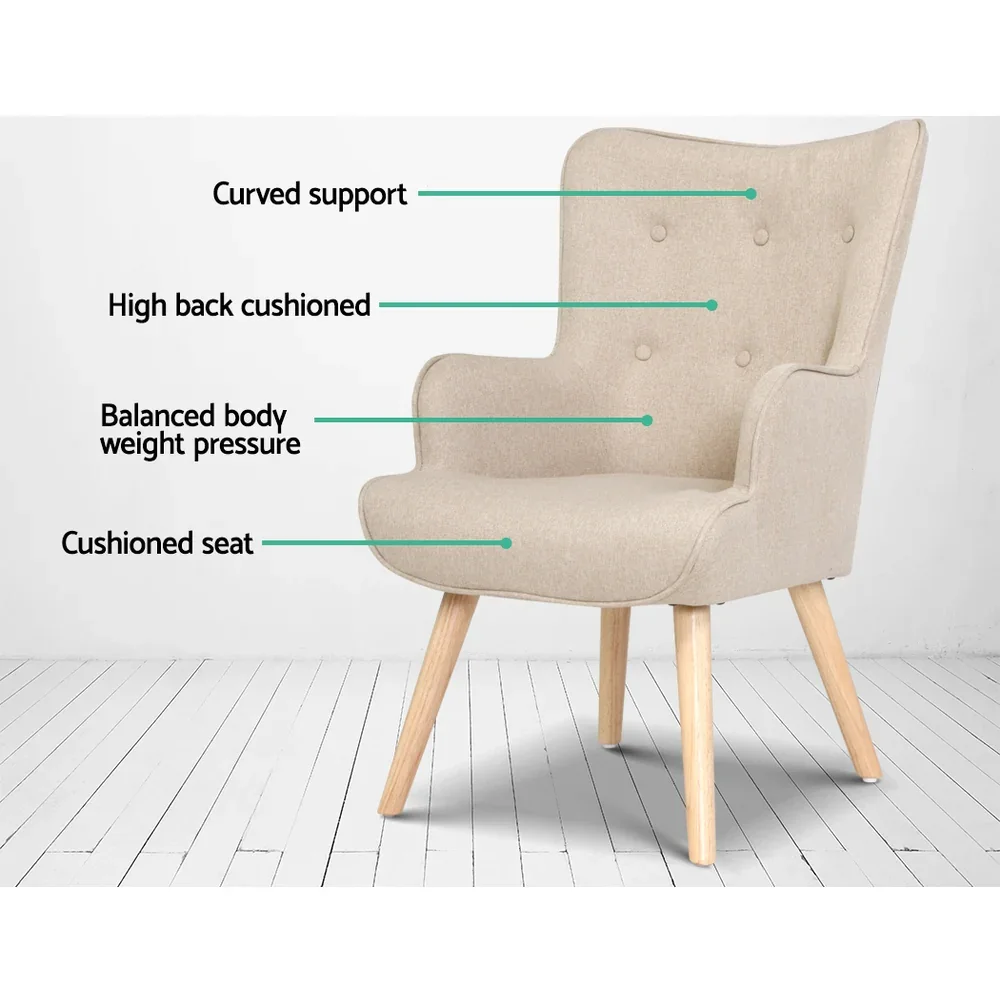Armchair Set with Ottoman Beige Lansar - Image 5