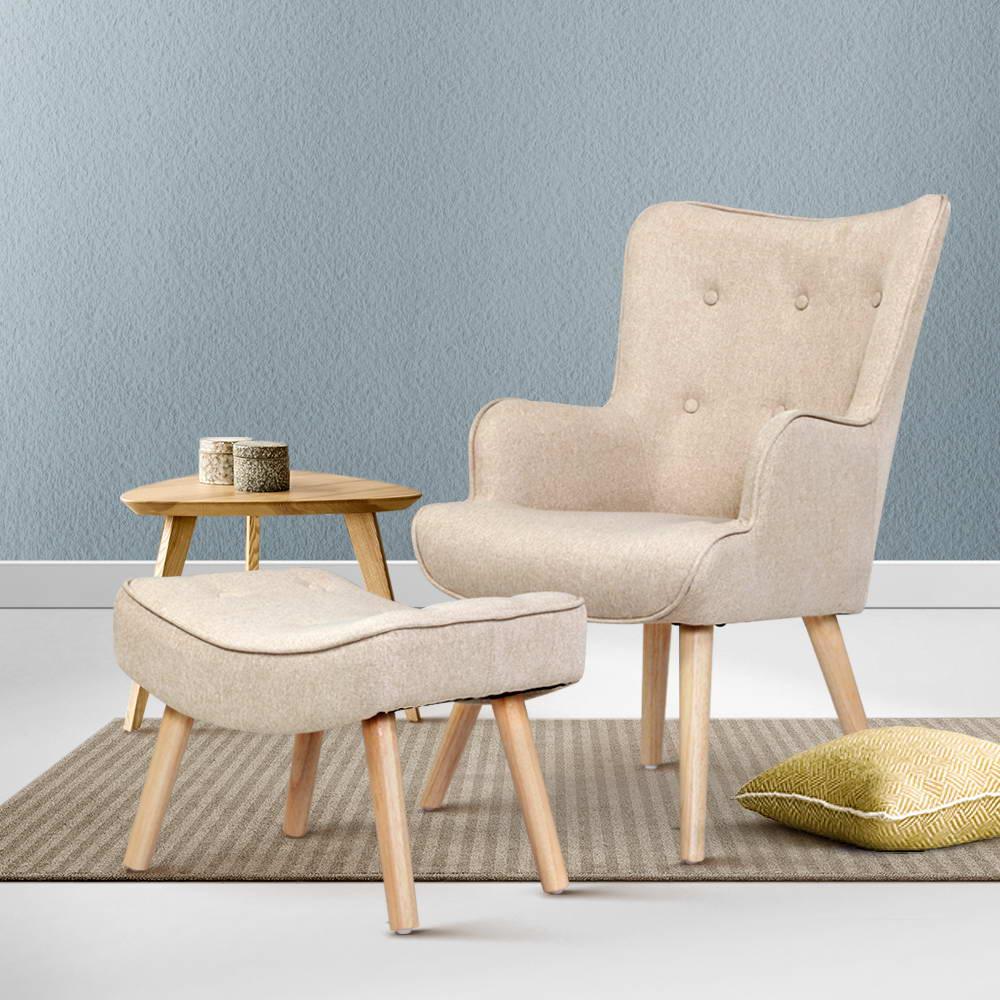 Armchair Set with Ottoman Beige Lansar - Image 7