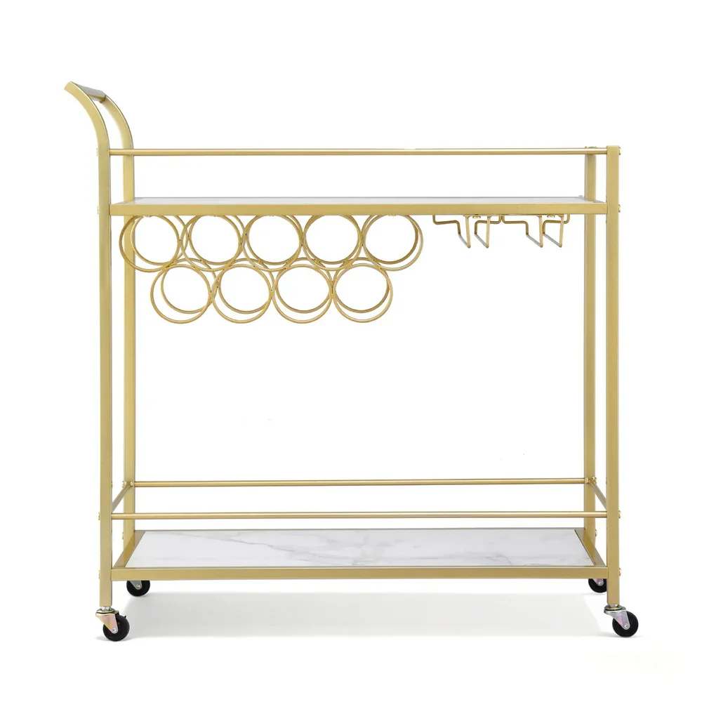 Bar Cart Drinks Trolley Serving Wine Rack Glass Holder Marble 85cm Gold - Image 4