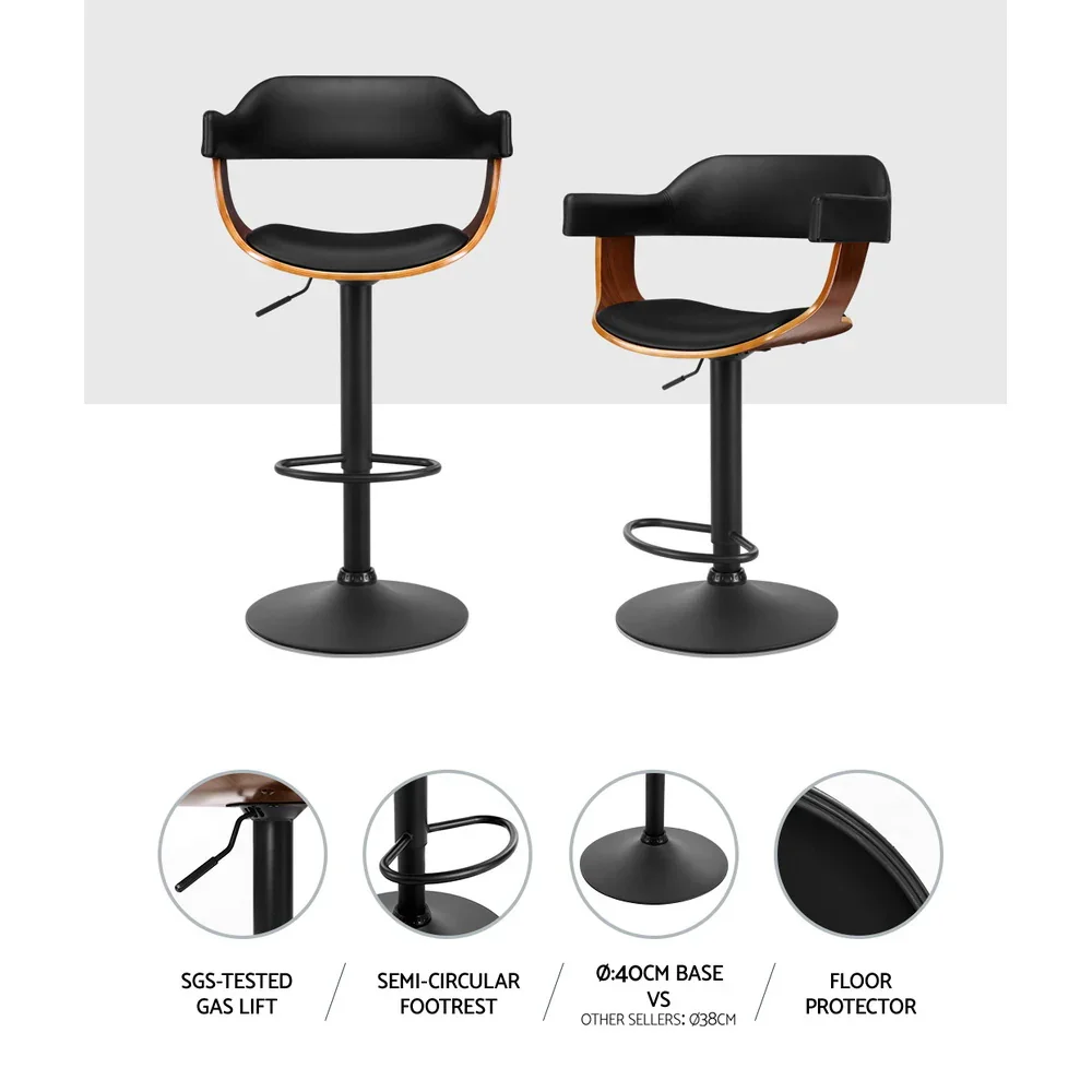 Bar Stools Gas Lift Leather w/Armrest All Black - Image 6