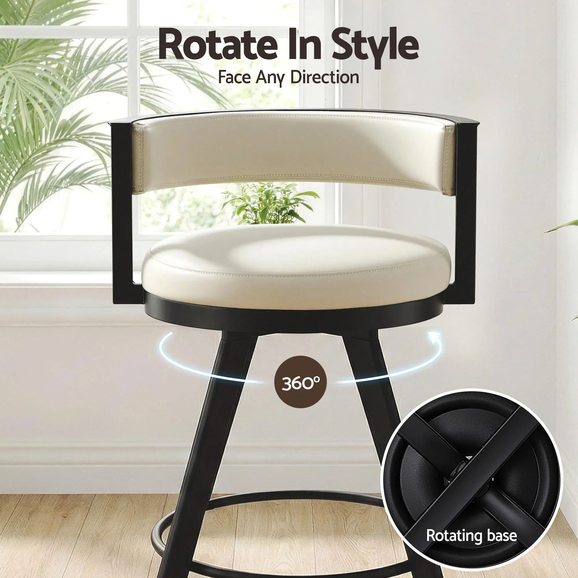 Bar Stool Swivel Kitchen Chair Metal PU Leather Counter Beige - Image 7