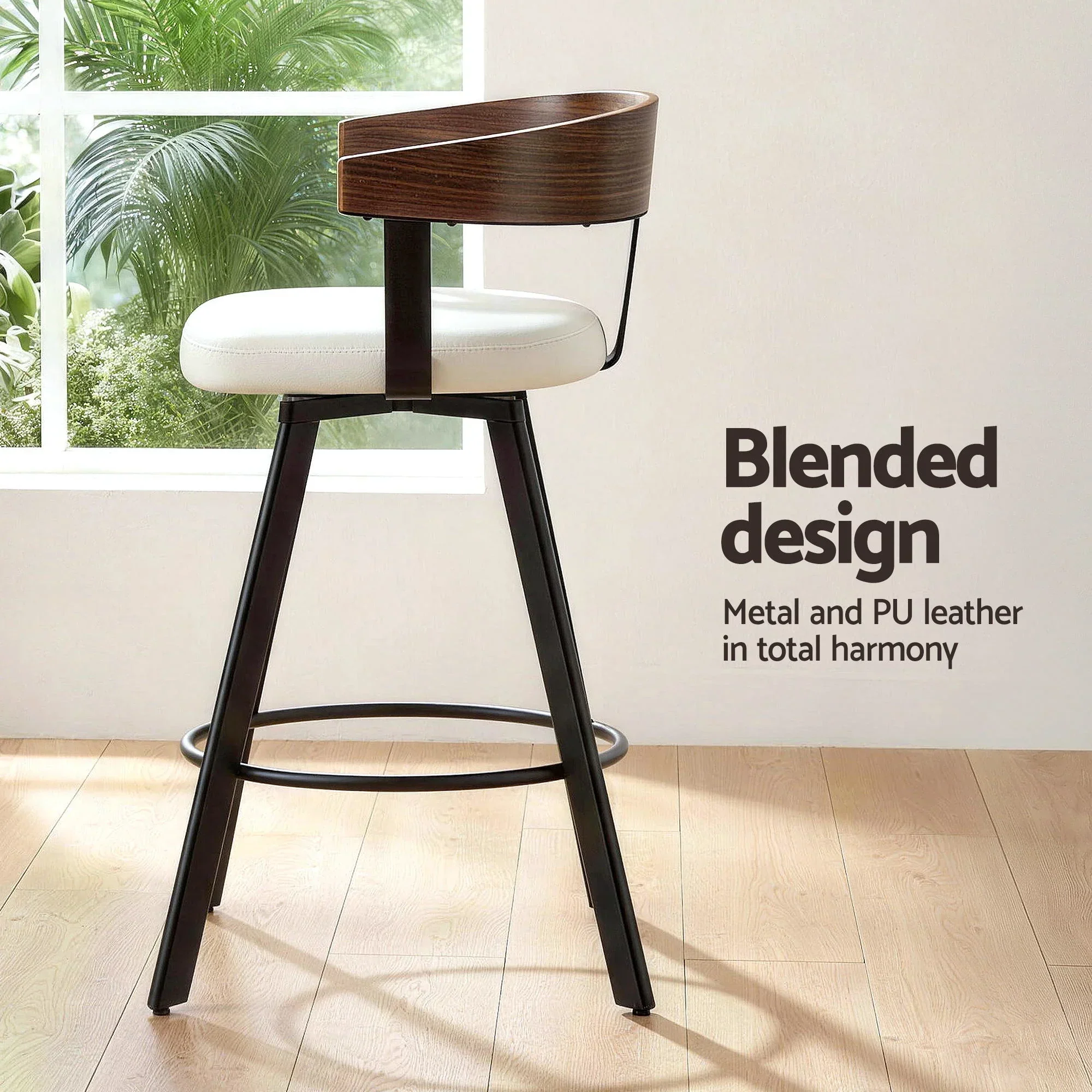 Bar Stool Swivel Metal Legs Kitchen Chair Bentwood Counter Leather White - Image 4