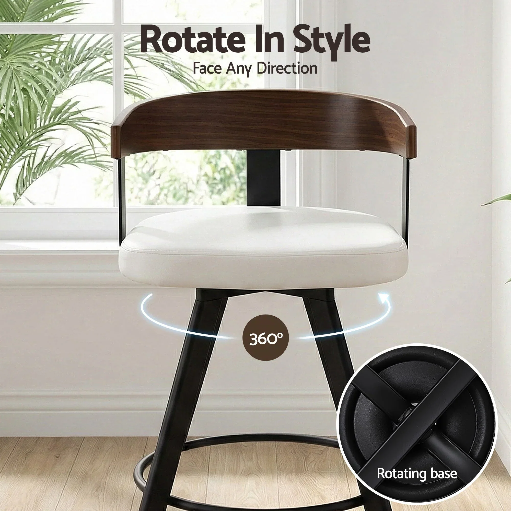 Bar Stool Swivel Metal Legs Kitchen Chair Bentwood Counter Leather White - Image 7