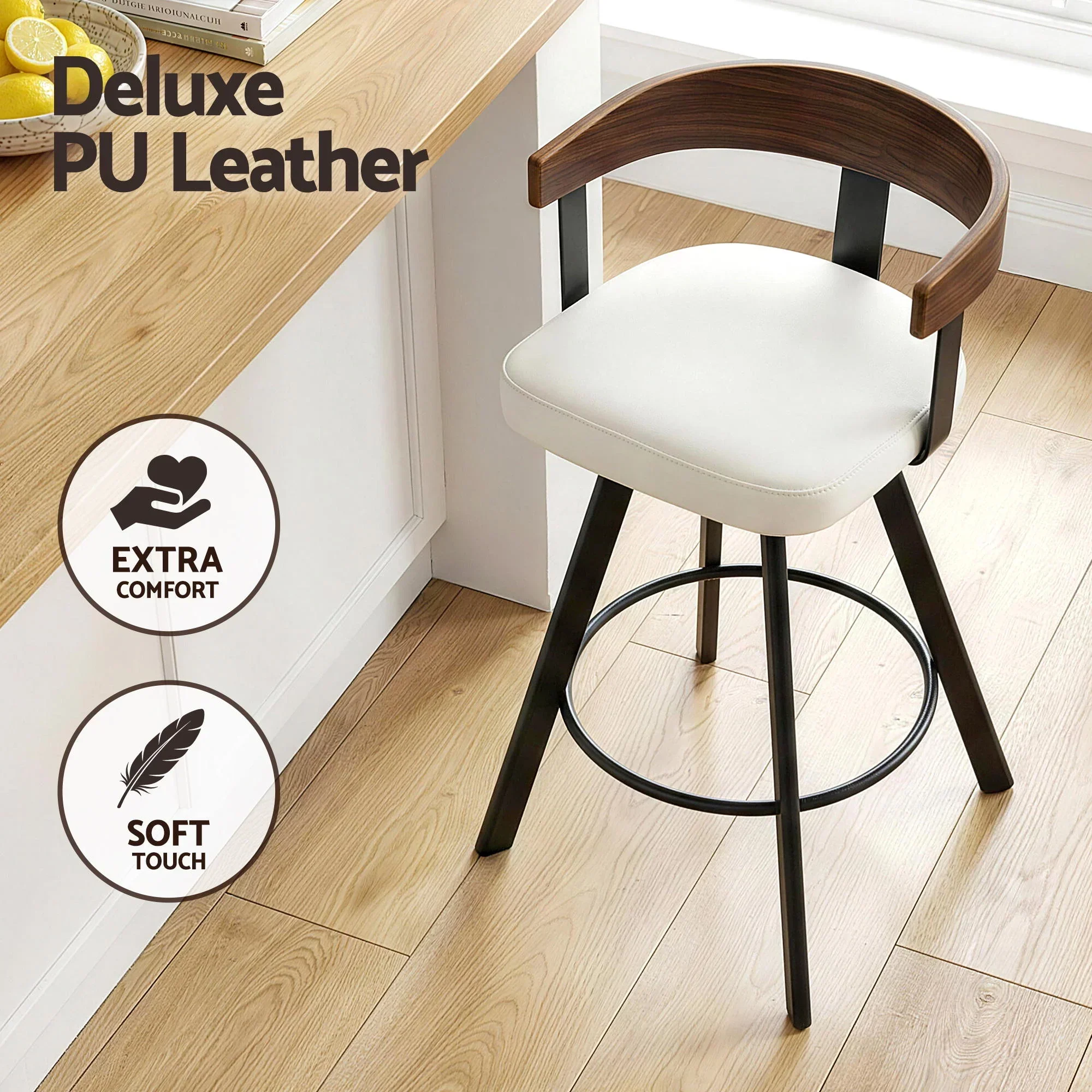 Bar Stool Swivel Metal Legs Kitchen Chair Bentwood Counter Leather White - Image 8