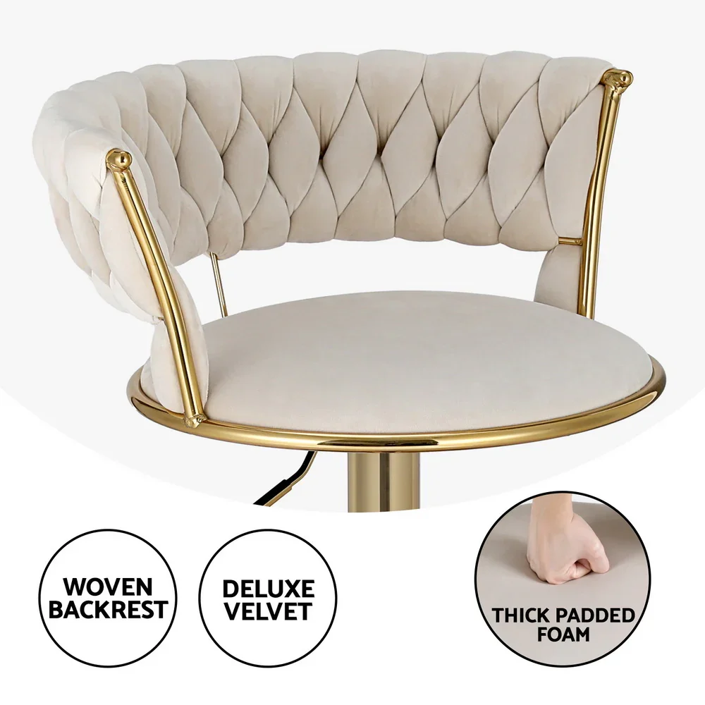 Bar Stools Gas Lift Velvet Woven Backrest Ivory - Image 5