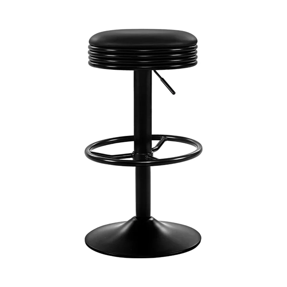 2x Bar Stools Leather Padded Gas Lift Black - Image 4